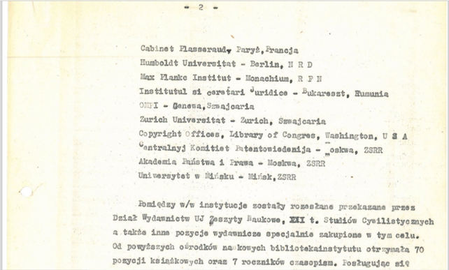 Wymiana zagraniczna – wyciąg ze sprawozdania dotyczącego działalności Biblioteki MIWiOWI UJ z 1974 r. 